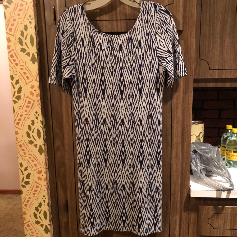 Swoop Back Tart Blue and White Dress Sz S